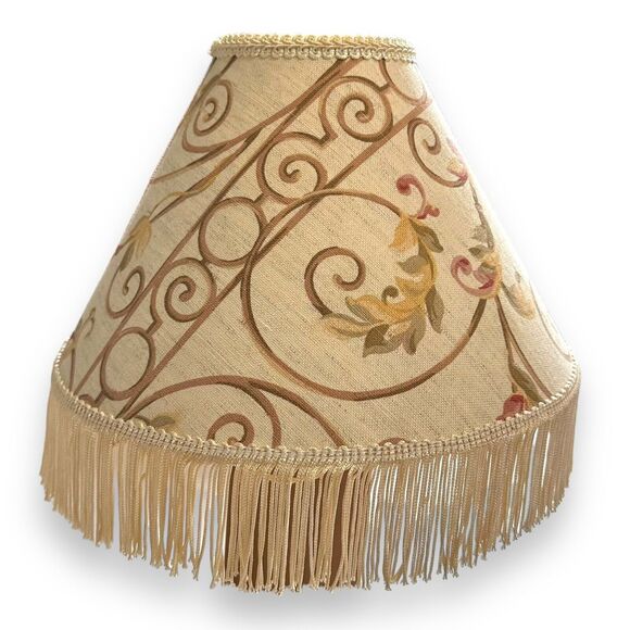 Vintage Lamp Shade Victorian Art Deco Style Fringe Scroll Floral Leaves 8.5" - Picture 12 of 12